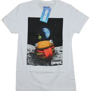 NEW! Fortnite Men's Space Durrr Burger On The Moon Gamer T-Shirt XL White
